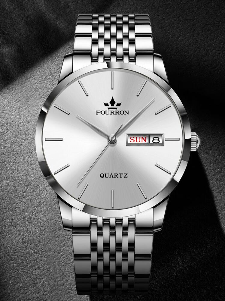 Fourron Classic Quartz Day-Date Watch Box Set – Silver Dial