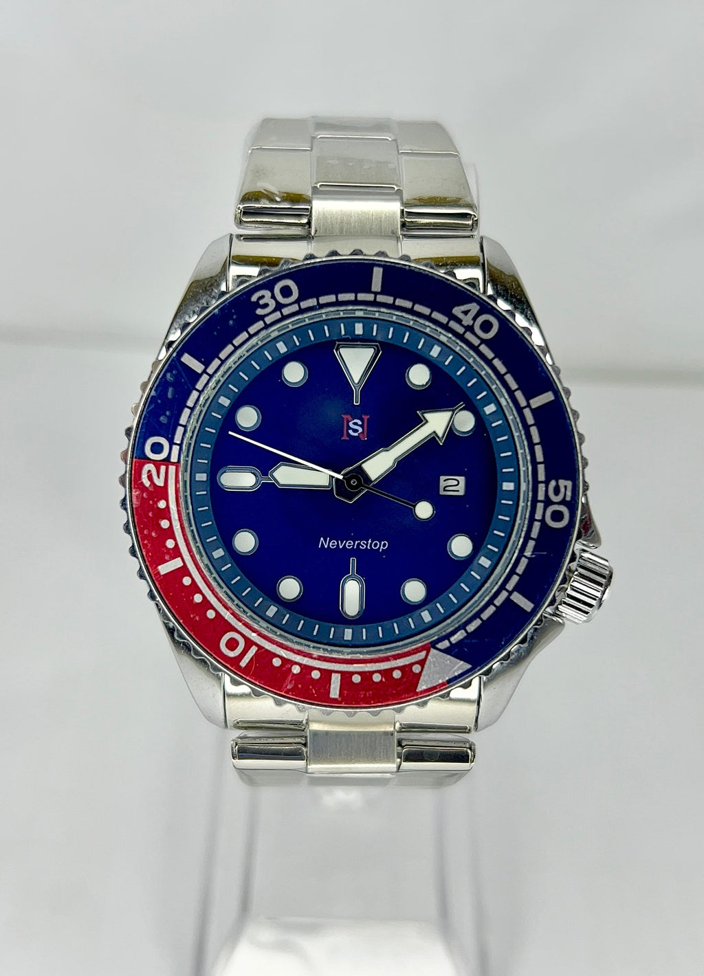 NeverStop N980 Men's Stainless Steel Watch – Blue Dial & Pepsi Bezel