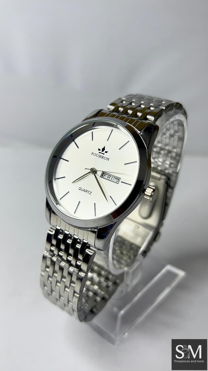 Fourron Classic Quartz Day-Date Watch Box Set – Silver Dial