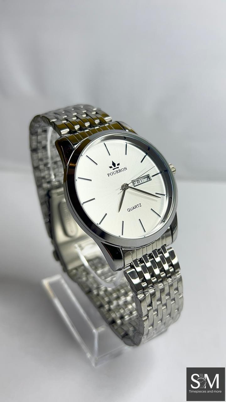 Fourron Classic Quartz Day-Date Watch Box Set – Silver Dial