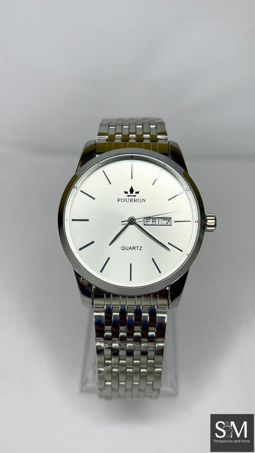 Fourron Classic Quartz Day-Date Watch Box Set – Silver Dial