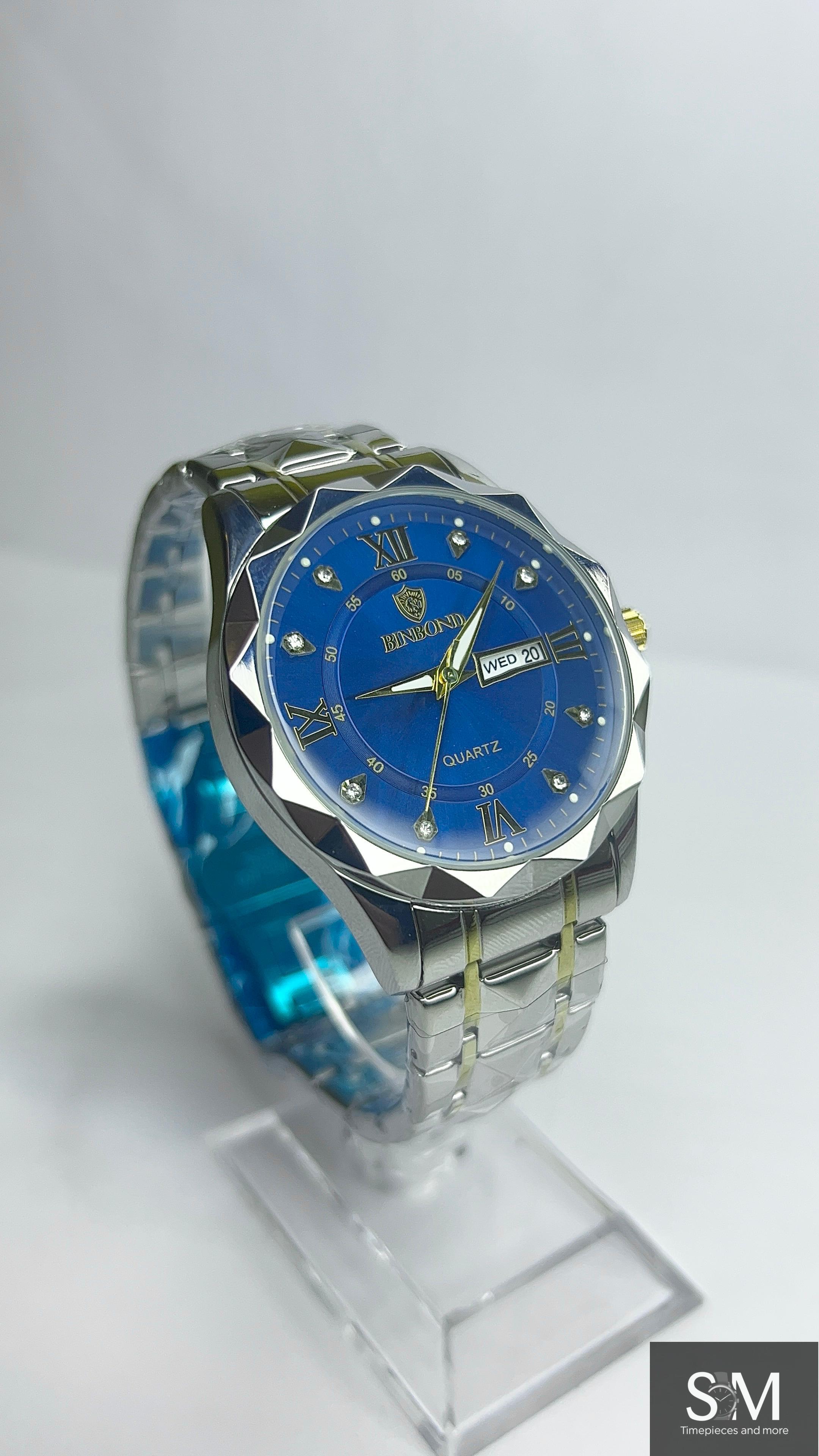 Binbond Royal Blue & Gold Stainless Steel Quartz Watch