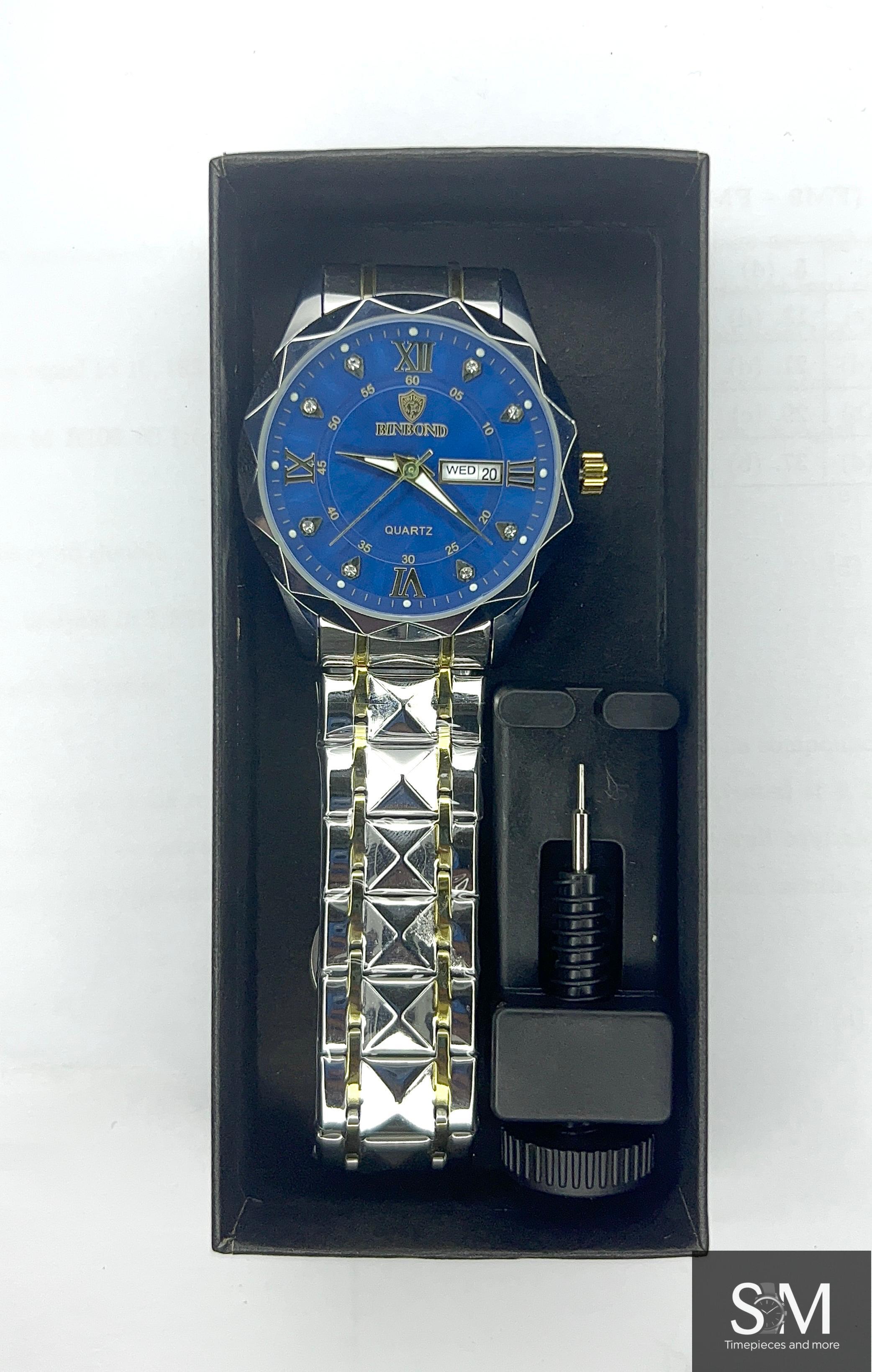 Binbond Royal Blue & Gold Stainless Steel Quartz Watch
