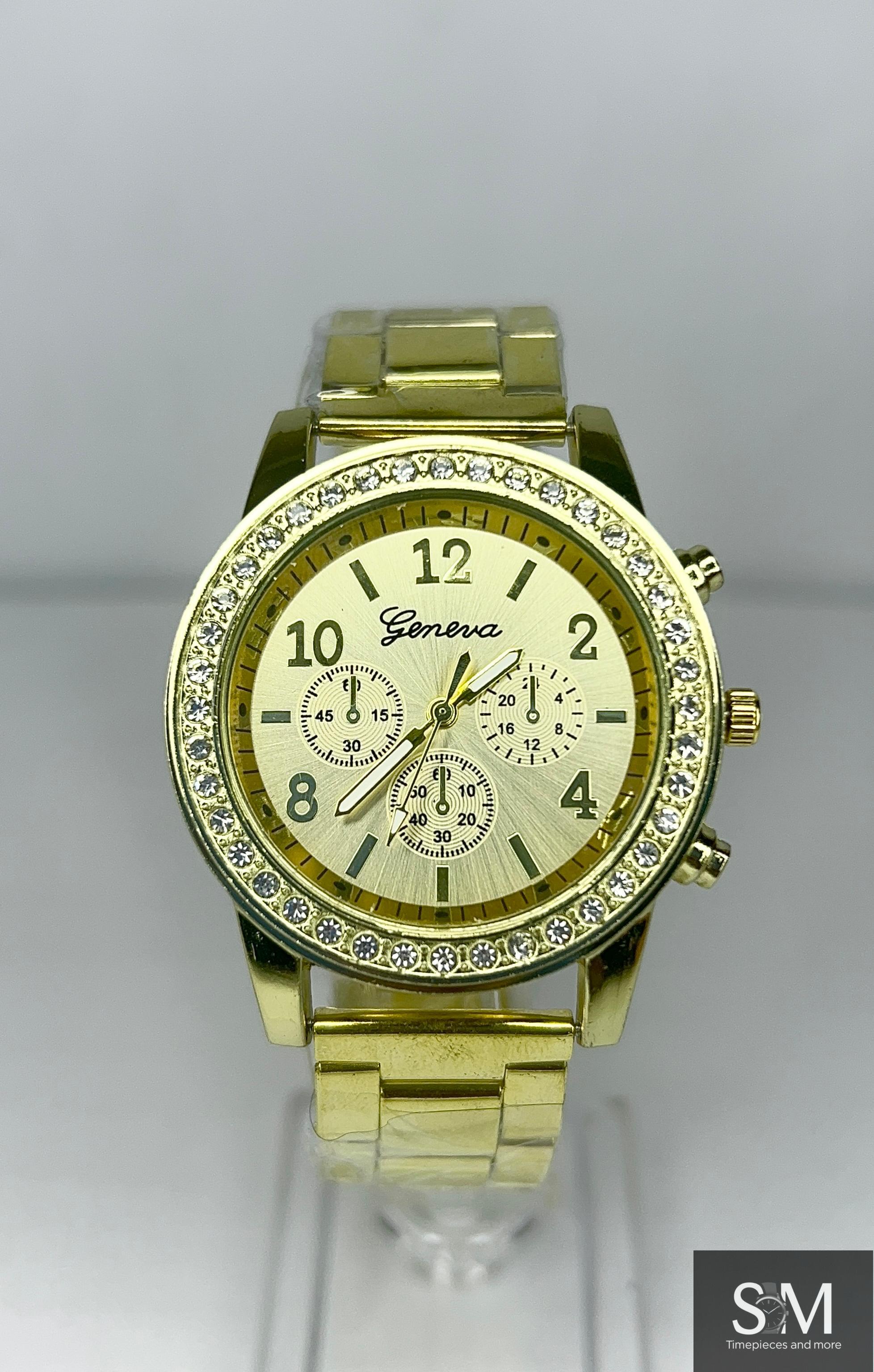 Geneva Elegant Gold Crystal Watch & Bracelet Gift Set