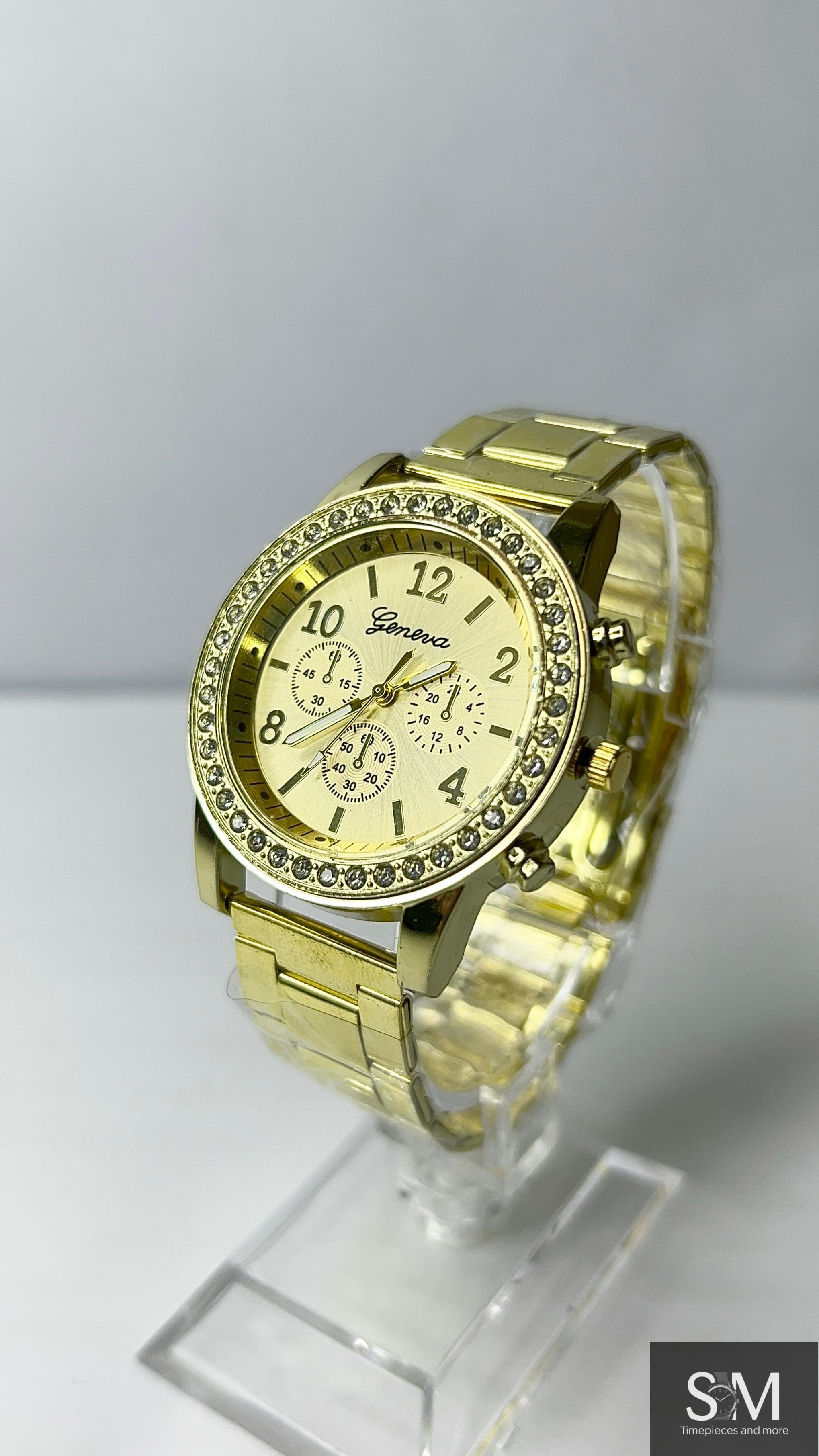 Geneva Elegant Gold Crystal Watch & Bracelet Gift Set