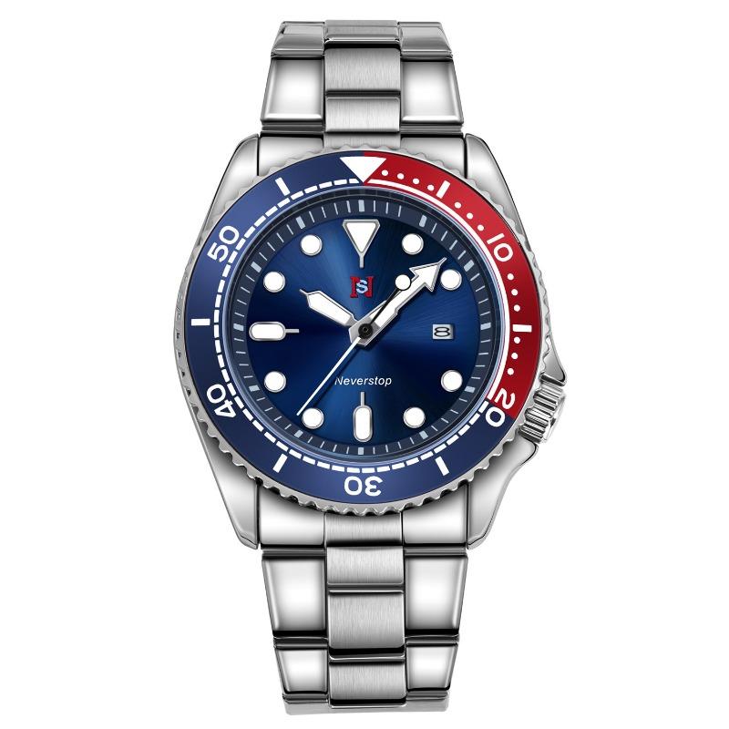 NeverStop N980 Men's Stainless Steel Watch – Blue Dial & Pepsi Bezel